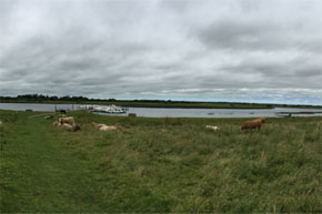 Panoramic view of boats moored near Clonmacnoise