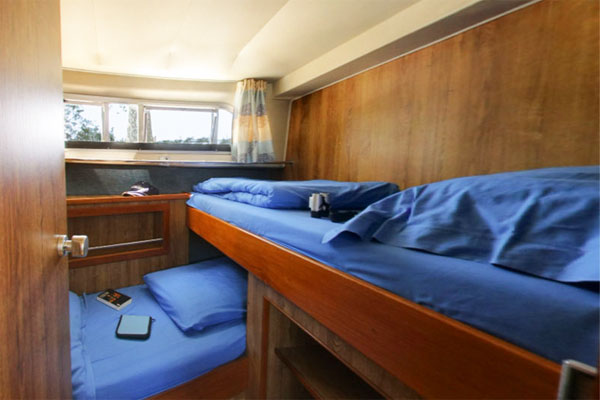 Cabin with bunks on the Classique Hire Boat