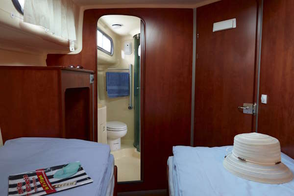 One of the Bow Cabins on the Galway Octo Hire Boat